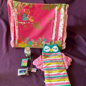 American Girl WellieWishers Campfire Sleepover Set Owl Sleeping Bag Pillow S’mor